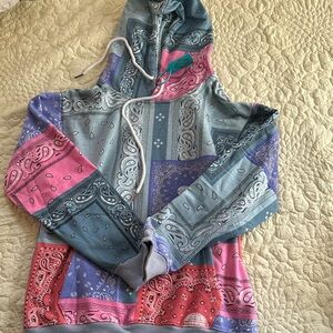 Desigual Multicolor Bandana Patchwork Hoodie - Pink, Purple, Teal, Red